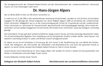 Traueranzeige von Hans-Jürgen Alpers von Deister- und Weserzeitung