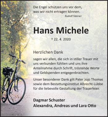Traueranzeige von Hans Michele von Deister- und Weserzeitung