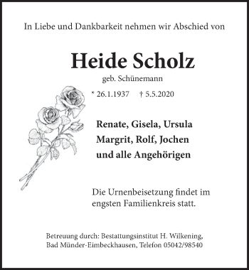 Traueranzeige von Heide Scholz von Neue Deister-Zeitung