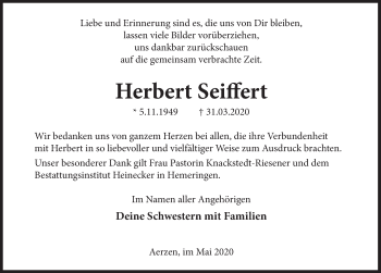 Traueranzeige von Herbert Seiffert von Deister- und Weserzeitung