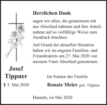 Traueranzeige von Josef Tippner von Deister- und Weserzeitung