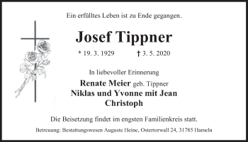 Traueranzeige von Josef Tippner von Deister- und Weserzeitung