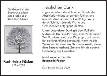 Traueranzeige von Karl-Heinz Fäcker von Deister- und Weserzeitung