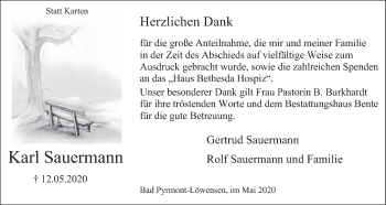 Traueranzeige von Karl Sauermann von Deister- und Weserzeitung