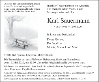 Traueranzeige von Karl Sauermann von Deister- und Weserzeitung