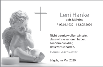 Traueranzeige von Leni Hanke von Deister- und Weserzeitung