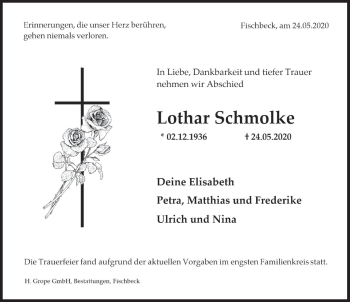 Traueranzeige von Lothar Schmolke von Deister- und Weserzeitung