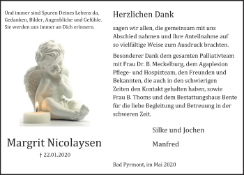 Traueranzeige von Margrit Nicolaysen von Deister- und Weserzeitung