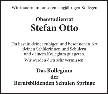 Traueranzeige von Stefan Otto von Deister- und Weserzeitung