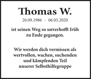 Traueranzeige von Thomas W von Deister- und Weserzeitung