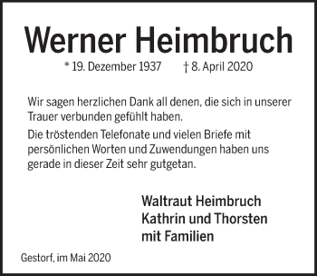 Traueranzeige von Werner Heimbruch von Neue Deister-Zeitung