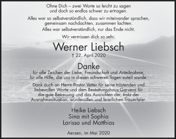 Traueranzeige von Werner Liebsch von Deister- und Weserzeitung