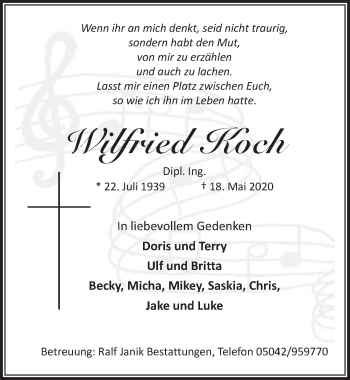 Traueranzeige von Wilfried Koch von Neue Deister-Zeitung