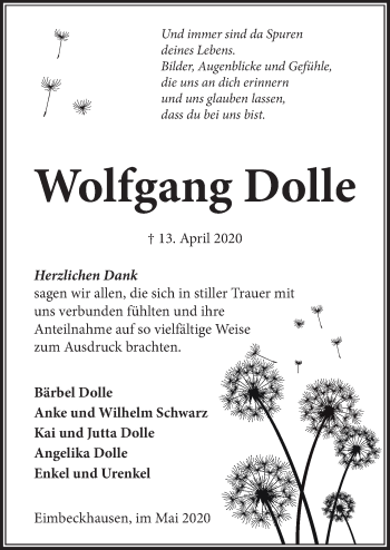 Traueranzeige von Wolfgang Dolle von Neue Deister-Zeitung