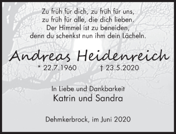 Traueranzeige von Andreas Heidenreich von Deister- und Weserzeitung