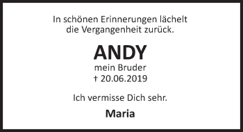 Traueranzeige von Andy  von Deister- und Weserzeitung