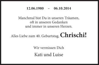 Traueranzeige von Chrischi  von Deister- und Weserzeitung