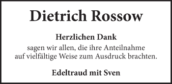Traueranzeige von Dietrich Rossow von Neue Deister-Zeitung