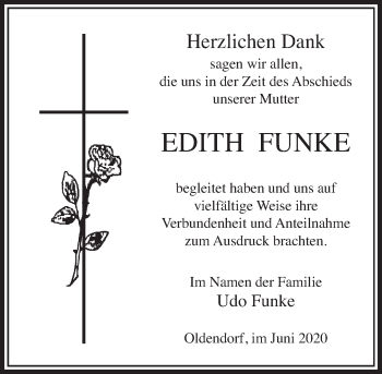 Traueranzeige von Edith Funke von Deister- und Weserzeitung