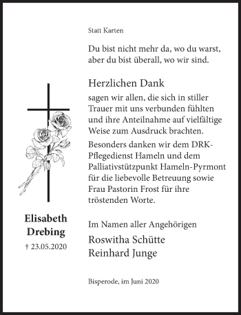 Traueranzeige von Elisabeth Drebing von Deister- und Weserzeitung