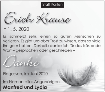 Traueranzeige von Erich Krause von Deister- und Weserzeitung