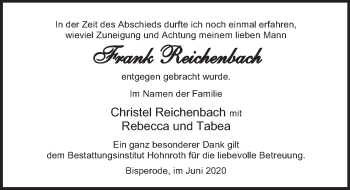 Traueranzeige von Frank Reichenbach von Deister- und Weserzeitung