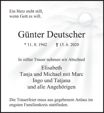 Traueranzeige von Günter Deutscher von Deister- und Weserzeitung