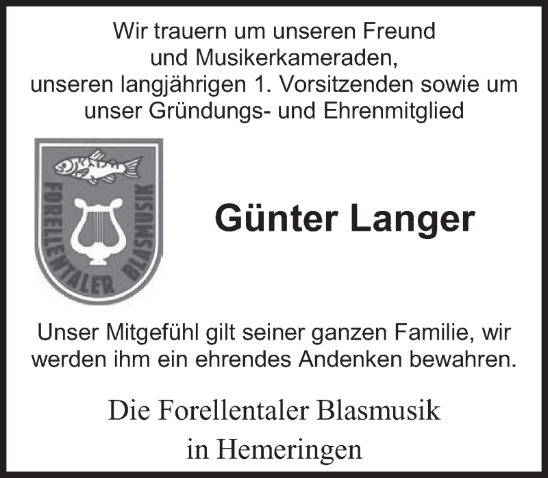  Traueranzeige für Günter Langer vom 27.06.2020 aus Deister- und Weserzeitung