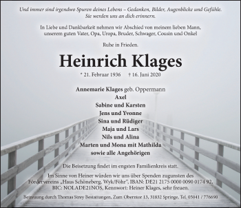 Traueranzeige von Heinrich Klages von Neue Deister-Zeitung