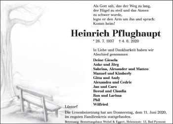 Traueranzeige von Heinrich Pflughaupt von Deister- und Weserzeitung