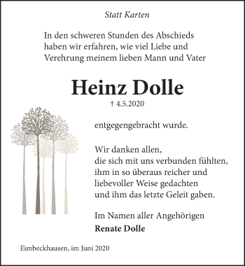 Traueranzeige von Heinz Dolle von Neue Deister-Zeitung