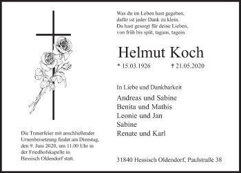 Traueranzeige von Helmut Koch von Deister- und Weserzeitung