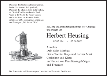 Traueranzeige von Herbert Heusing von Deister- und Weserzeitung