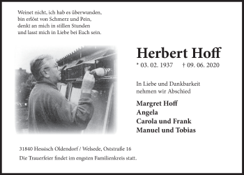 Traueranzeige von Herbert Hoff von Deister- und Weserzeitung