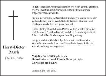 Traueranzeige von Horst-Dieter Rasch von Deister- und Weserzeitung