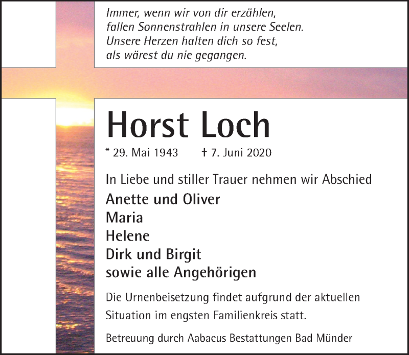  Traueranzeige für Horst Loch vom 13.06.2020 aus Neue Deister-Zeitung