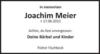 Traueranzeige von Joachim Meier von Deister- und Weserzeitung