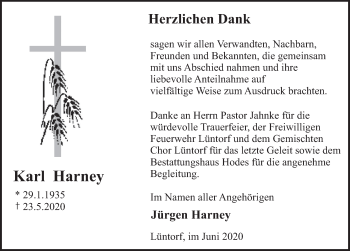 Traueranzeige von Karl Harney von Deister- und Weserzeitung
