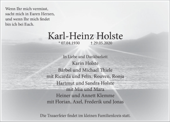 Traueranzeige von Karl-Heinz Holste von Deister- und Weserzeitung