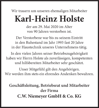 Traueranzeige von Karl-Heinz Holste von Deister- und Weserzeitung