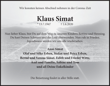 Traueranzeige von Klaus Simat von Deister- und Weserzeitung