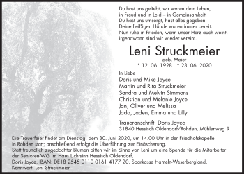 Traueranzeige von Leni Struckmeier von Deister- und Weserzeitung