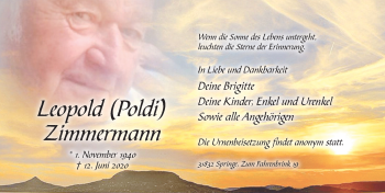 Traueranzeige von Leopold Zimmermann von Neue Deister-Zeitung