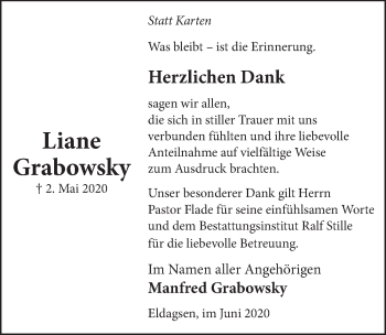 Traueranzeige von Liane Grabowsky von Neue Deister-Zeitung