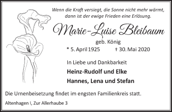 Traueranzeige von Marie-Luise Bleibaum von Neue Deister-Zeitung