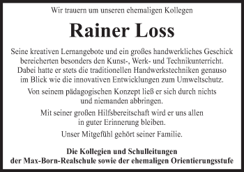 Traueranzeige von Rainer Loss von Deister- und Weserzeitung
