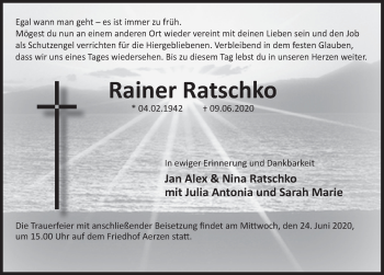 Traueranzeige von Rainer Ratschko von Deister- und Weserzeitung