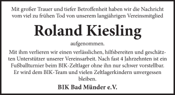 Traueranzeige von Roland Kiesling von Neue Deister-Zeitung