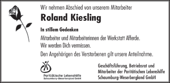 Traueranzeige von Roland Kiesling von Neue Deister-Zeitung