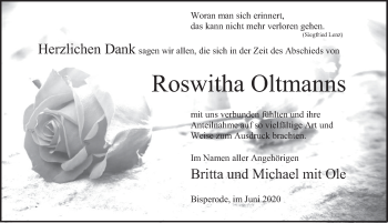 Traueranzeige von Roswitha Oltmanns von Deister- und Weserzeitung